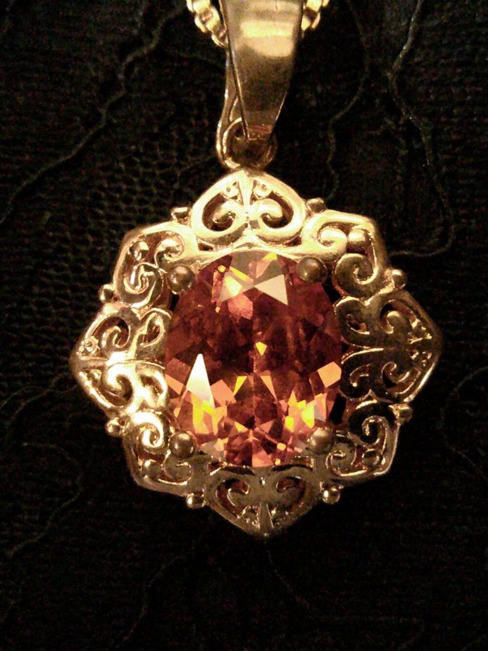 BBJ Filigree Scroll Copper & Orange Zircon enhancer w chain 18.5" & 2" extender